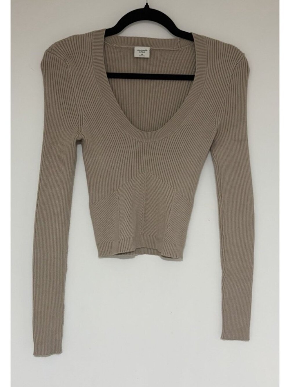 Abercrombie & Fitch Scoop Neck Ribbed Knit Sweater Tan Neutral XS